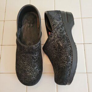 Sanita 39 Black Metallic Sparkle Danish Tinsel 8 Clogs Leather Nurse Shoes Comfo